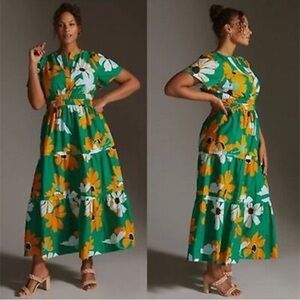 Anthropologie Maeve The Somerset Maxi Dress Green Floral Plus Size 1X